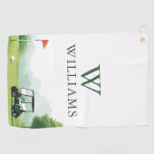 Klassieke Golf Buggy Aangepaste Naam Monogram Golfhanddoek (Horizontaal)