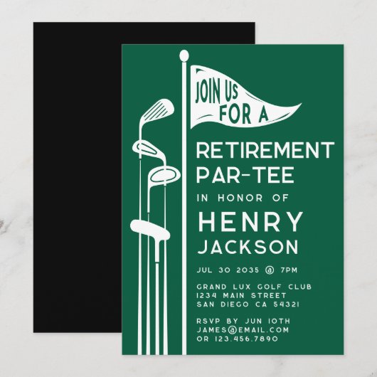Klassieke Golf Clubs Retirement Party Groen Kaart (Voorkant / Achterkant)