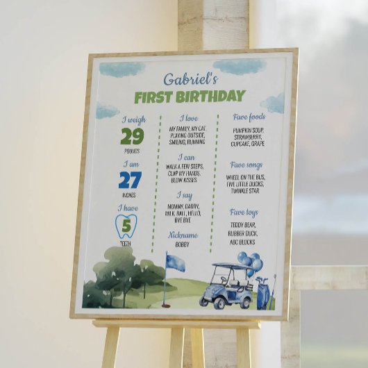 Klassieke Golf Thema Jongen 1e Verjaardag Mijlpaal Poster