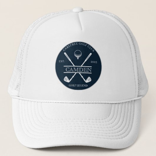 Klassieke Golfclub Naam Donkerblauw Trucker Pet (Voorkant)