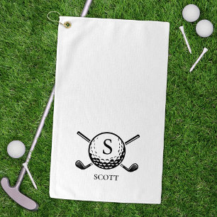 Klassieke Golfclubs Monogram Naam Zwart Wit Golfhanddoek