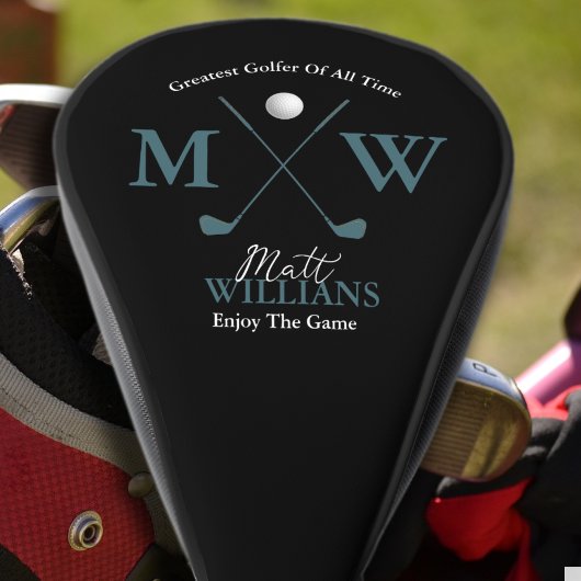 Klassieke Golfer Monogram Custom Classy Zwart Golfheadcover