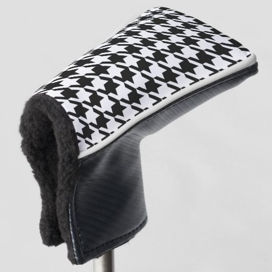 Klassieke golfer zwart pepita houndstooth patroon golfheadcover (3/4 voorkant)