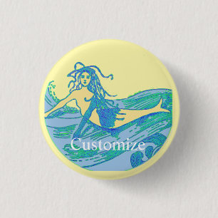 Klassieke golfsurfer zeemeermin Thunder_Cove Ronde Button 3,2 Cm