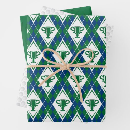 Klassieke Golftrofee Plaid Golfballen Club Vlag Inpakpapier Vel (In situ)