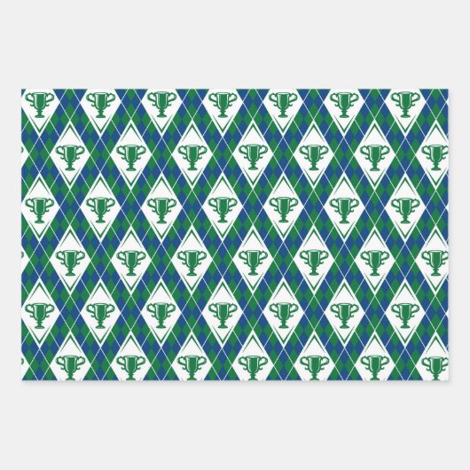 Klassieke Golftrofee Plaid Golfballen Club Vlag Inpakpapier Vel (Voorkant)