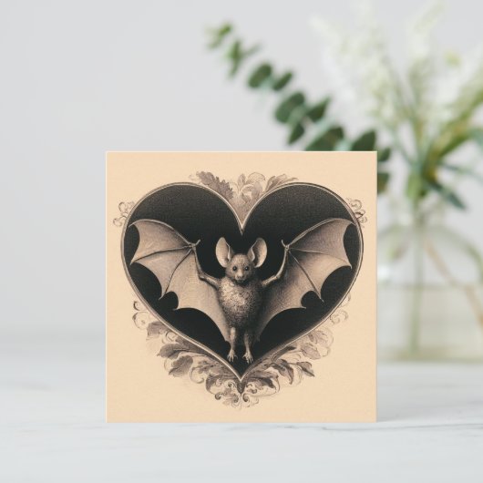 Klassieke Goth Bat Valentijnsdag Gotisch Retro Kaart (Staand voorkant)