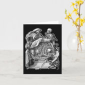 Klassieke Goth-skeletgravure Memento Mori Hallo Kaart (Gele Bloem)