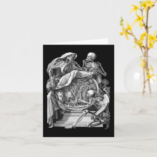 Klassieke Goth-skeletgravure Memento Mori Hallo Kaart (Gele Bloem)