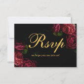 Klassieke Gothic Elegant Roos Floral Black Wedding RSVP Kaartje (Voorkant)