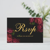 Klassieke Gothic Elegant Roos Floral Black Wedding RSVP Kaartje (Staand voorkant)