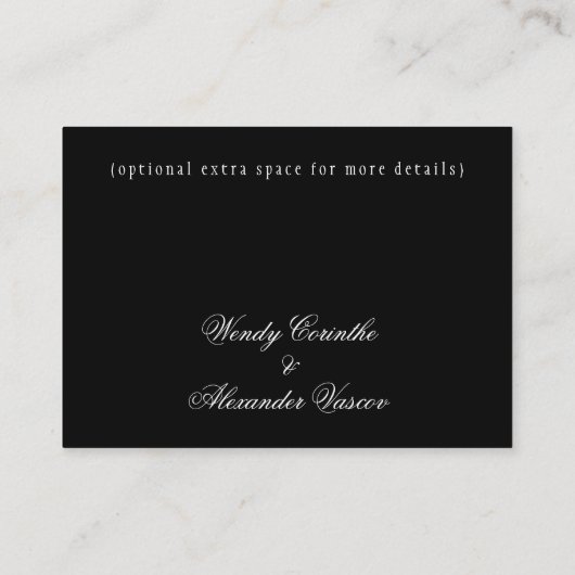 Klassieke Gothic Zwart Bruiloft Receptie Informatiekaartje (Achterkant)