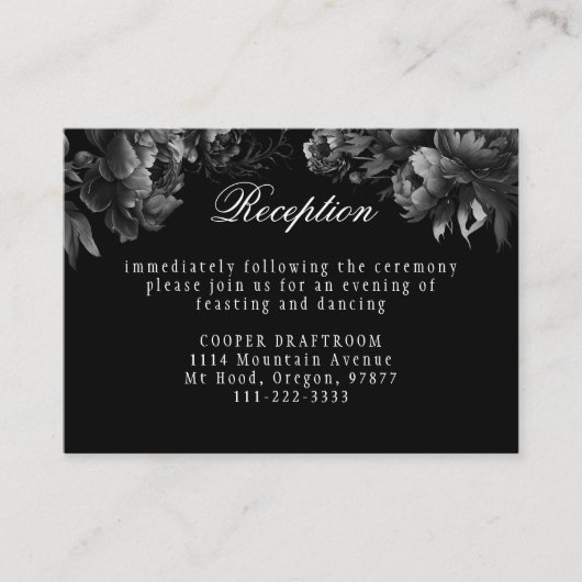 Klassieke Gothic Zwart Bruiloft Receptie Informatiekaartje (Voorkant)