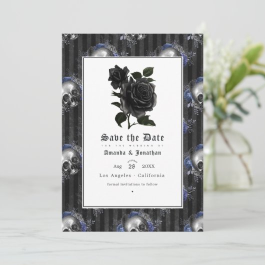 Klassieke gotische bloemige trouwfoto save the date (Staand voorkant)