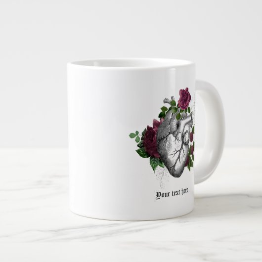 Klassieke gotische bordeauxrode bloemhart grote koffiekop (Voorkant rechts)