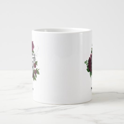 Klassieke gotische bordeauxrode bloemhart grote koffiekop (Voorkant)