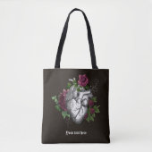 Klassieke gotische bordeauxrode bloemhart tote bag (Voorkant)
