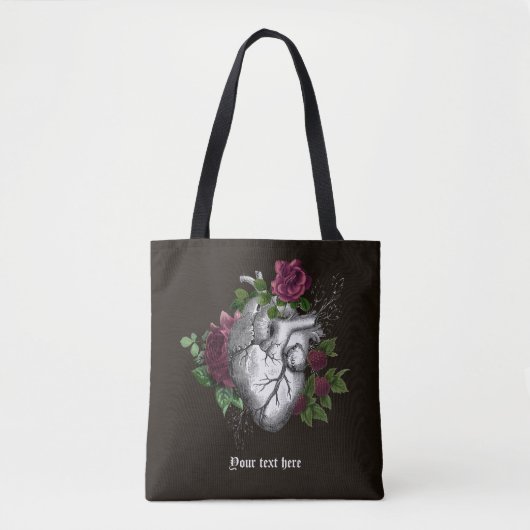 Klassieke gotische bordeauxrode bloemhart tote bag (Voorkant)