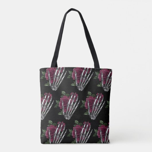 Klassieke gotische bordeauxrode bloemhart tote bag (Achterkant)