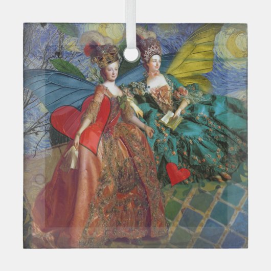 Klassieke Gotische Gemini Whimsical Vlinder Vrouw Glas Ornament (Voorkant)