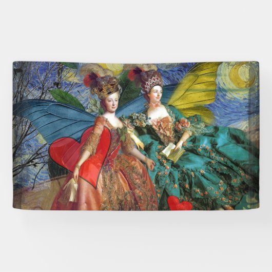 Klassieke Gotische Gemini Whimsical Vlinder Vrouw Spandoek (Horizontaal)