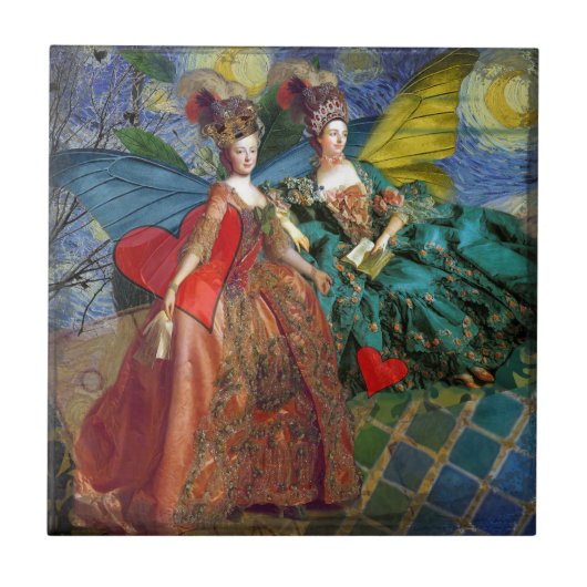 Klassieke Gotische Gemini Whimsical Vlinder Vrouw Tegeltje (Voorkant)