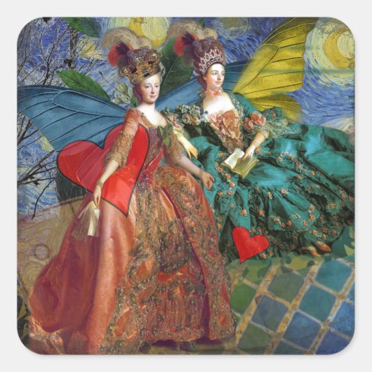 Klassieke Gotische Gemini Whimsical Vlinder Vrouw Vierkante Sticker (Voorkant)