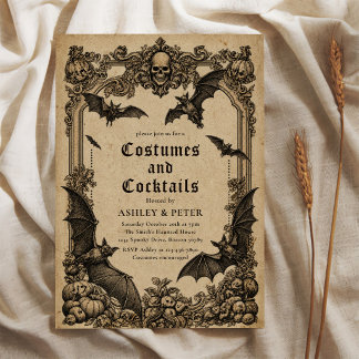 Klassieke Gotische Kostuums en Cocktails Halloween Kaart
