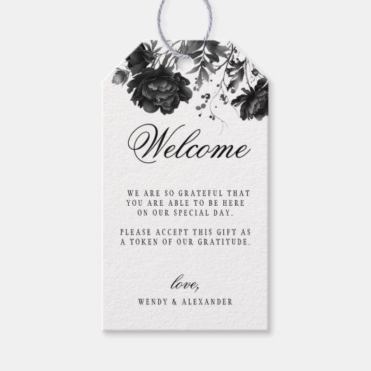 Klassieke Gotische Witte Bestemming Trouw Welkom Cadeaulabel (Voorkant)