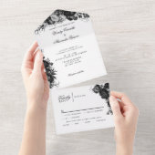 Klassieke Gotische Witte Bruiloft All In One Uitnodiging (Afscheurbaar)