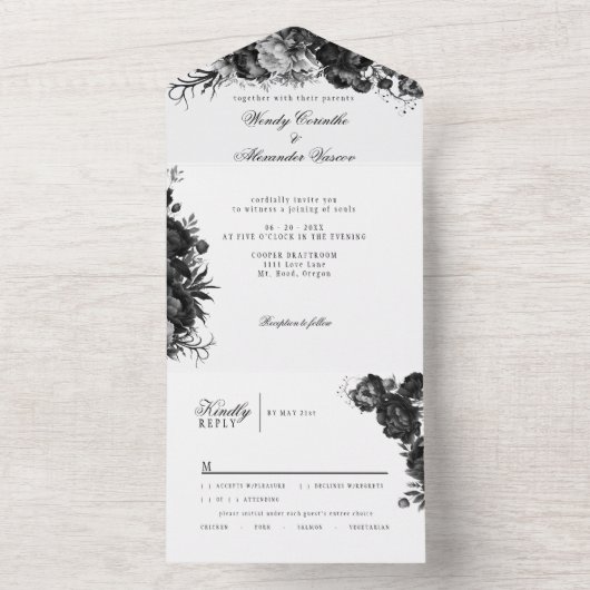 Klassieke Gotische Witte Bruiloft All In One Uitnodiging (Binnen)