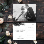 Klassieke Gotische Witte Huwelijksfoto Dank u Briefkaart<br><div class="desc">Introductie van de tijdloze allure van onze Classic Gothic White Wedding Photo Thank You Postard-ontwerp, waar elegantie het etherische ontmoet. Een betoverende toets van donkere romance versierd met ingewikkelde botanische motieven, met strakke witte achtergronden verfraaid met weelderige pioenrozen en delicate rozen die een humeurige verfijning uitstralen die perfect is voor...</div>