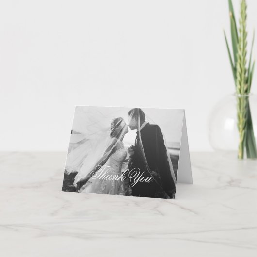 Klassieke Gotische Witte Huwelijksfoto Gevouwen Bedankkaart (Voorkant)