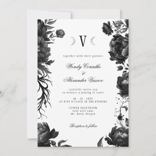 Klassieke Gotische Witte Maan Monogram Bruiloft De Kaart (Voorkant)