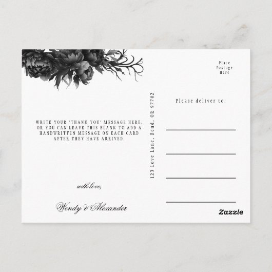 Klassieke Gotische Zwart Bruiloft Foto Dank u Briefkaart (Achterkant)
