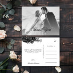 Klassieke Gotische Zwart Bruiloft Foto Dank u Briefkaart<br><div class="desc">Introductie van de tijdloze allure van onze Classic Gothic Black Wedding Photo Thank You Briefkaart design, waar elegantie voldoet aan het etherische. Een betoverende toets van donkere romance versierd met ingewikkelde botanische motieven, met zwarte achtergronden verfraaid met weelderige pioenrozen en delicate rozen die een humeurige verfijning uitstralen die perfect is...</div>