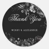 Klassieke Gotische Zwarte Bruiloft Dank u Ronde Sticker (Voorkant)