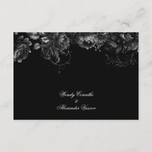 Klassieke Gotische Zwarte Bruiloft Details Informatiekaartje (Achterkant)