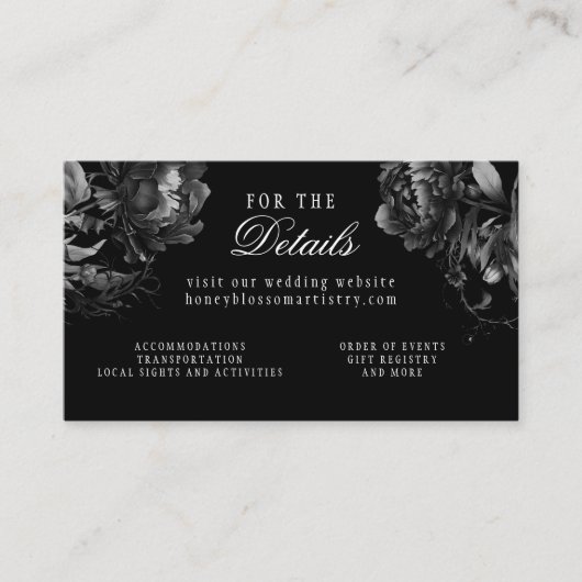 Klassieke Gotische Zwarte Bruiloft Website Informatiekaartje (Voorkant)