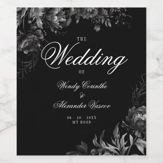 Klassieke Gotische Zwarte Bruiloft Wijn Etiket (Enkel label)