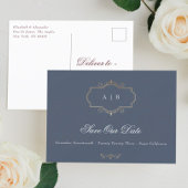 klassieke goudcrest Nave Blue Folie Save the Date Aankondigingskaart