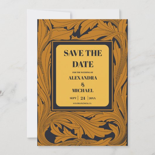 Klassieke Gouden Art Nouveau Bruiloft Save The Date (Voorkant)