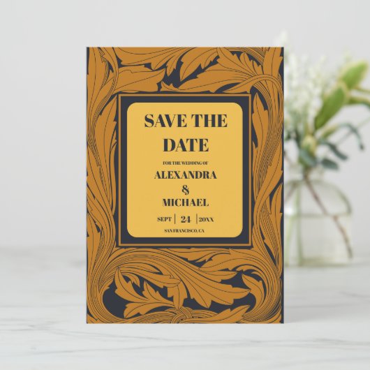 Klassieke Gouden Art Nouveau Bruiloft Save The Date (Staand voorkant)