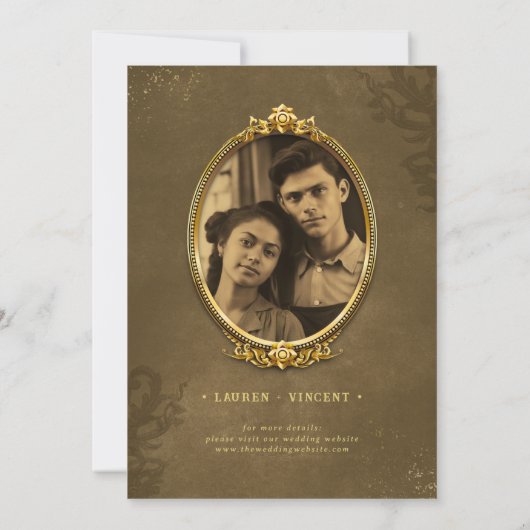 Klassieke  Gouden Barok Lijst Fotobruiloft Kaart (Achterkant)