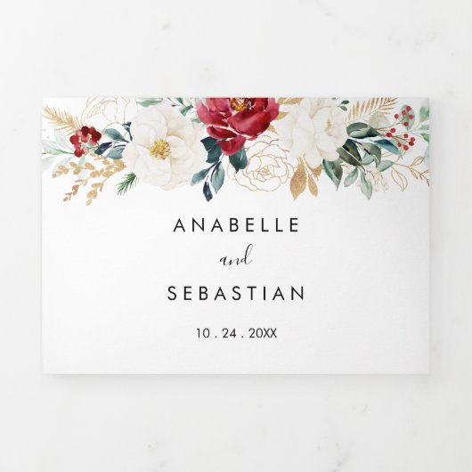 Klassieke gouden bloedige bloementjes rond het huw drieluik uitnodiging (Cover)