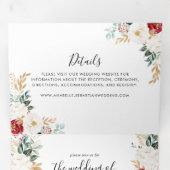 Klassieke gouden bloedige bloementjes rond het huw drieluik uitnodiging (Binnenzijde eerst)