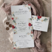 Klassieke gouden bloedige bloementjes rond het huw drieluik uitnodiging