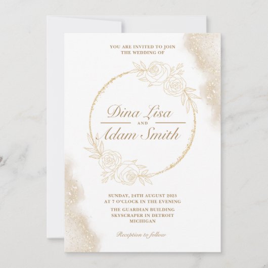 Klassieke Gouden Bloemen Elegante Chic Wedding Kaart (Voorkant)