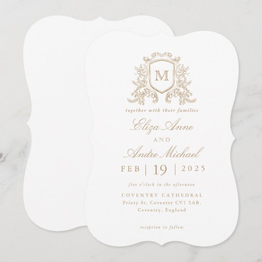 Klassieke Gouden Bloemen Monogram Kreeft Huwelijk Kaart (Voorkant / Achterkant)