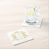 Klassieke Gouden Bloemenkam Monogrammen Huwelijk Kartonnen Onderzetters (Insitu)